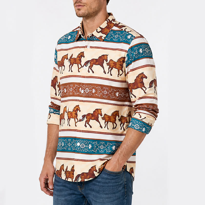 Men's Retro Western Horse & Ornate Border Print Shirt - image 3
