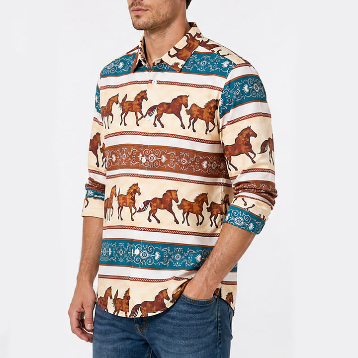 Men's Retro Western Horse & Ornate Border Print Shirt - image 3