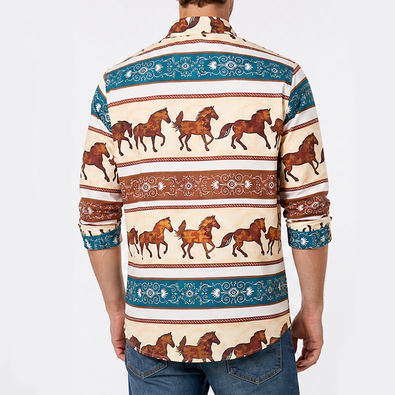 Men's Retro Western Horse & Ornate Border Print Shirt - image 2