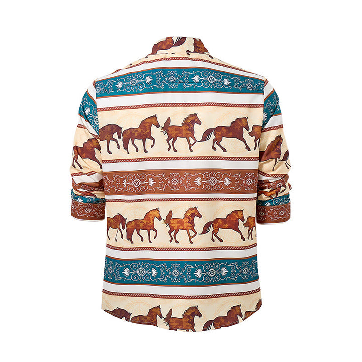 Men's Retro Western Horse & Ornate Border Print Shirt - image 10