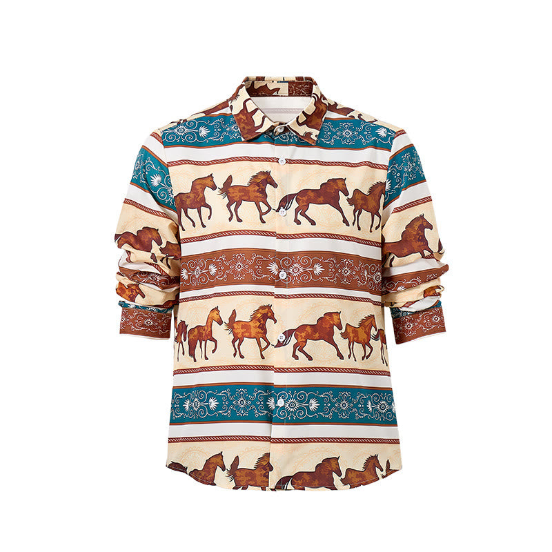 Men's Retro Western Horse & Ornate Border Print Shirt - image 9