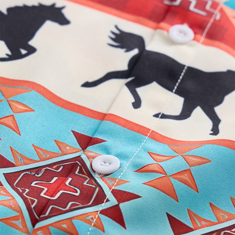 Men's Turquoise & Red Southwestern Tribal Horse Print Shirt - image 6