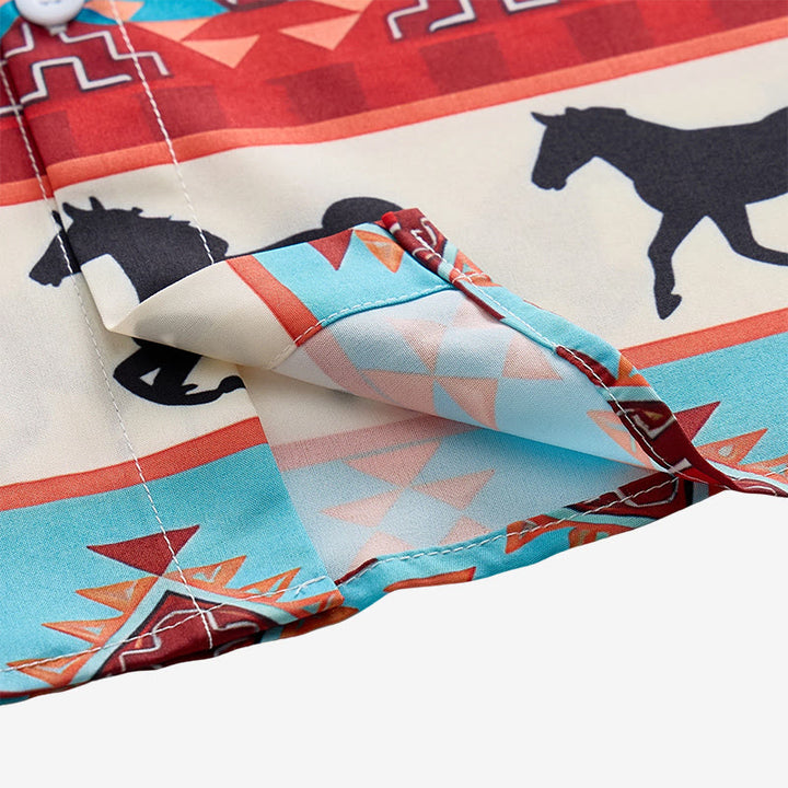 Men's Turquoise & Red Southwestern Tribal Horse Print Shirt - image 5