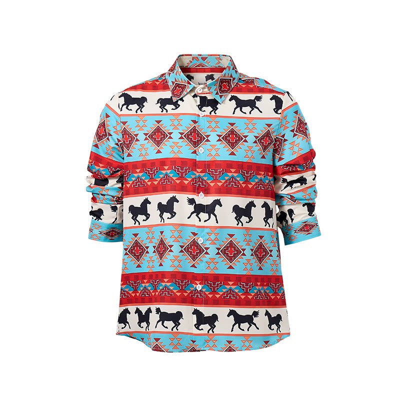 Men's Turquoise & Red Southwestern Tribal Horse Print Shirt - image 8