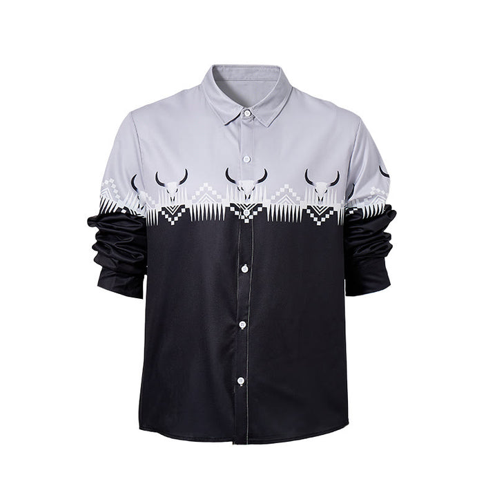 Men's Classic Black & Gray Bull Head Print Western Shirt - image 9