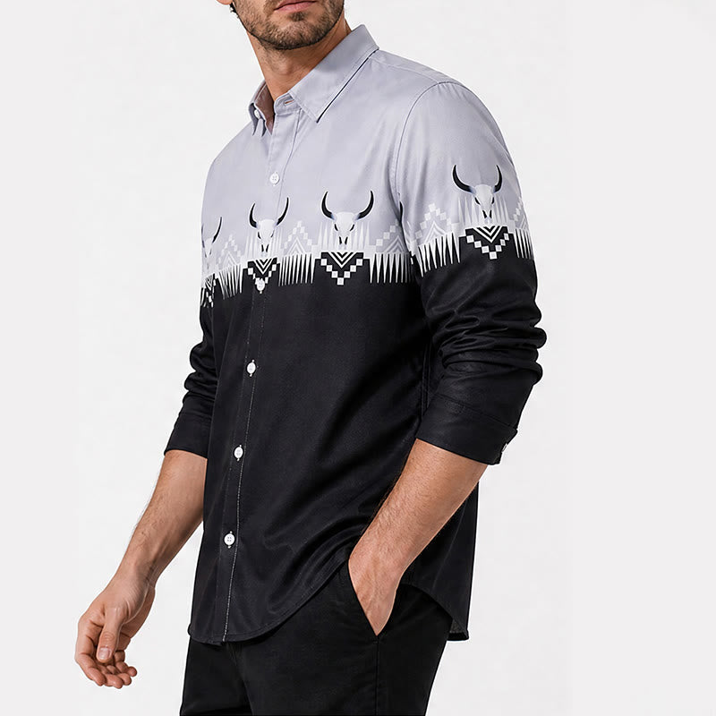 Men's Classic Black & Gray Bull Head Print Western Shirt - image 3