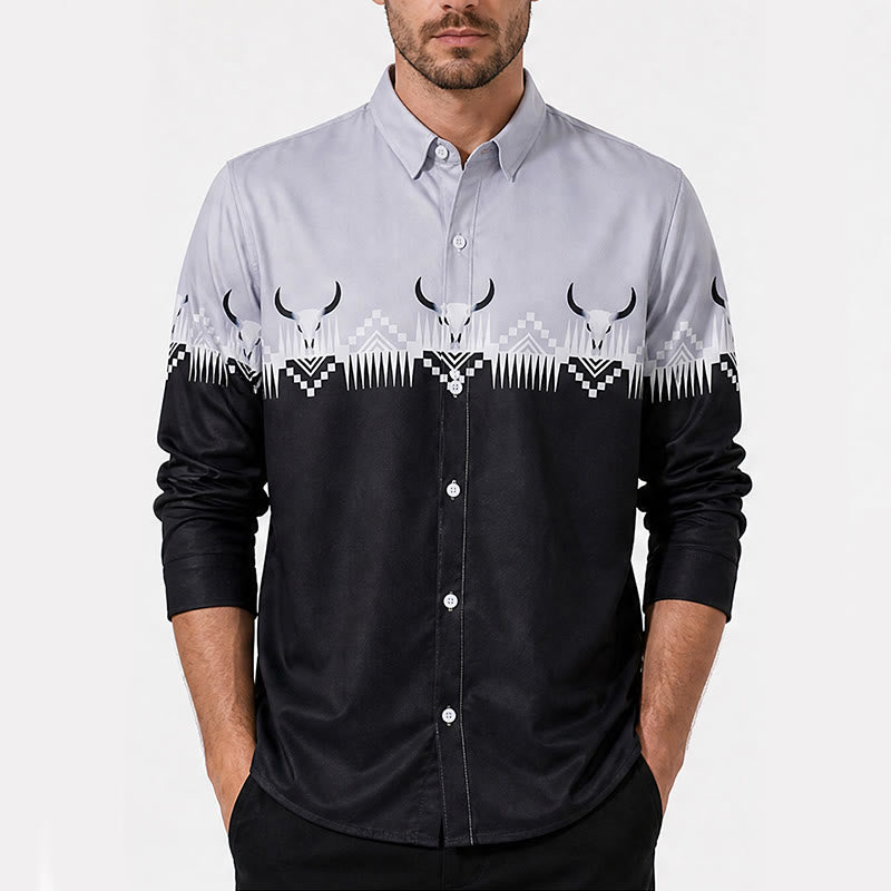 Men's Classic Black & Gray Bull Head Print Western Shirt - image 1