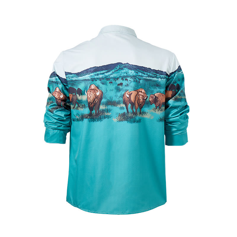 Men's Western Prairie Buffalo Scenic Print Shirt - image 10