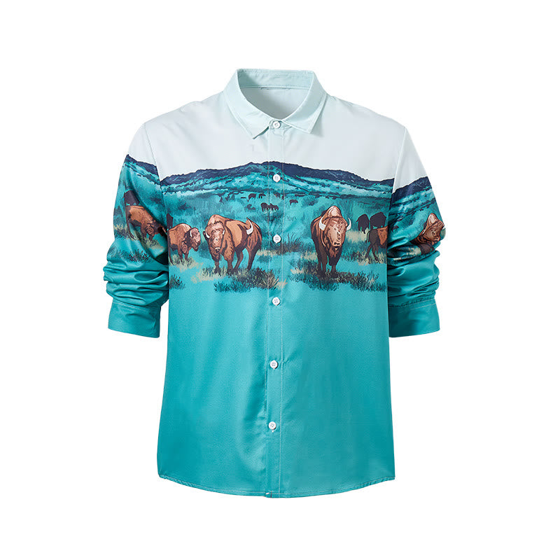 Men's Western Prairie Buffalo Scenic Print Shirt - image 9