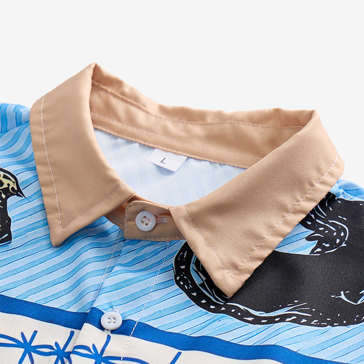 Men's Tan & Blue Cowboy Silhouette & Horse Herd Print Shirt - image 4