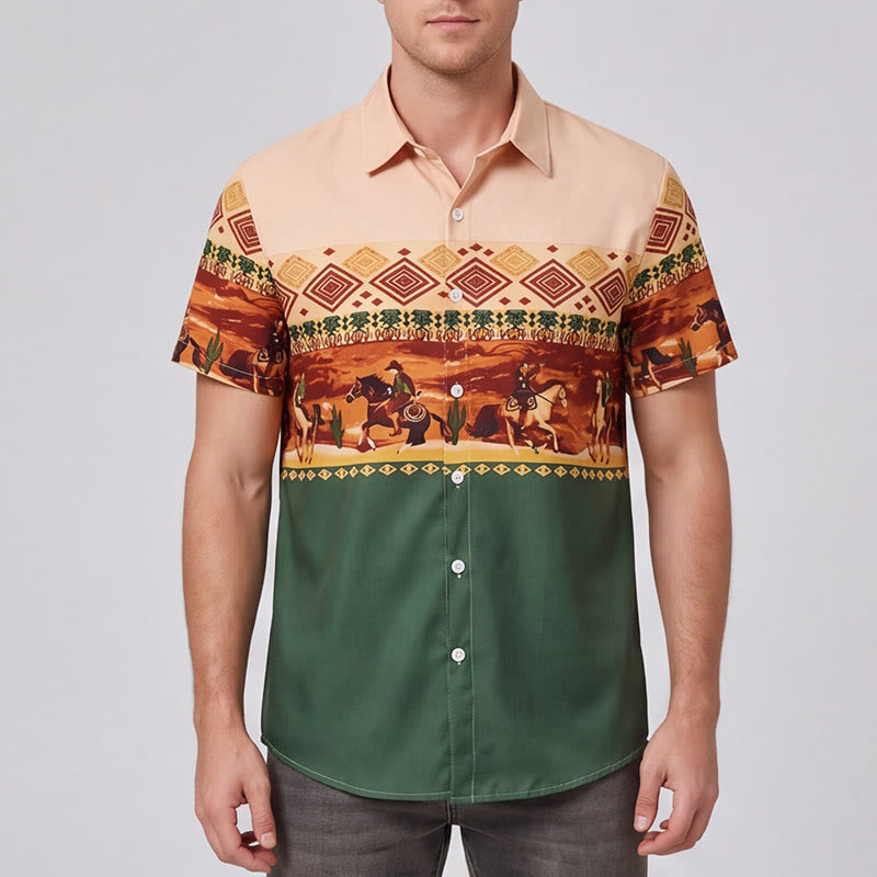 Men's Beige & Green Desert Rider & Cactus Print Shirt - image 1