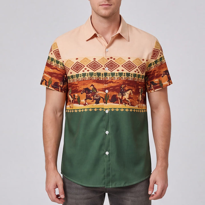 Men's Beige & Green Desert Rider & Cactus Print Shirt - image 1