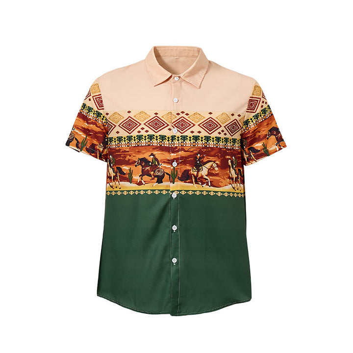 Men's Beige & Green Desert Rider & Cactus Print Shirt - image 8