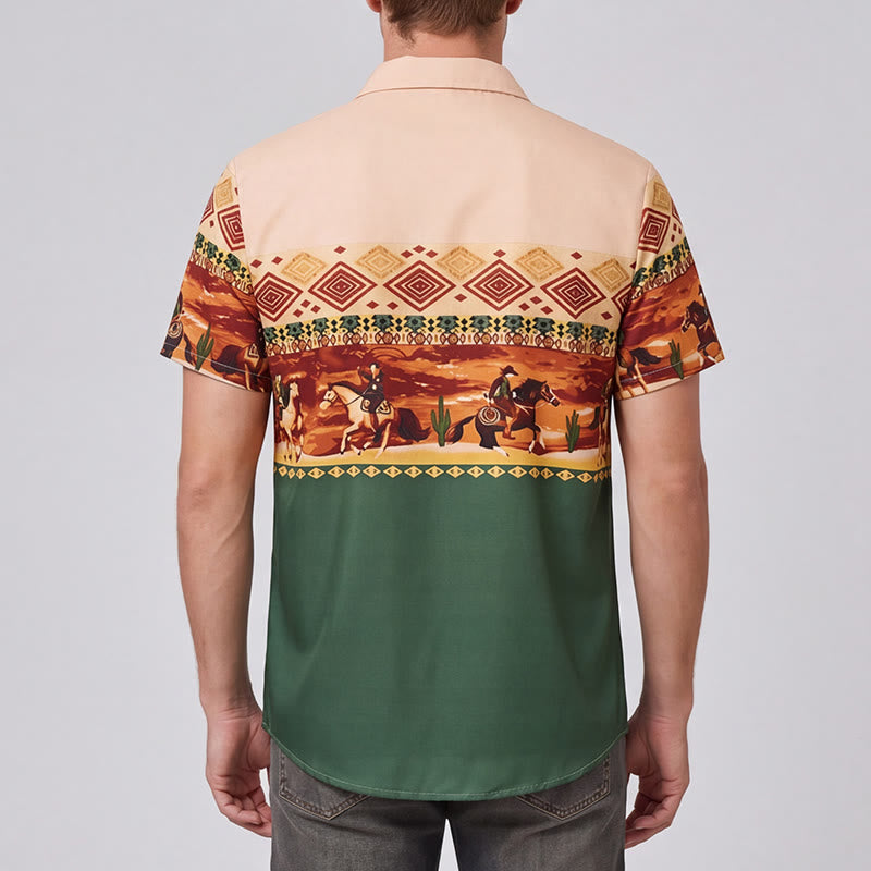 Men's Beige & Green Desert Rider & Cactus Print Shirt - image 2