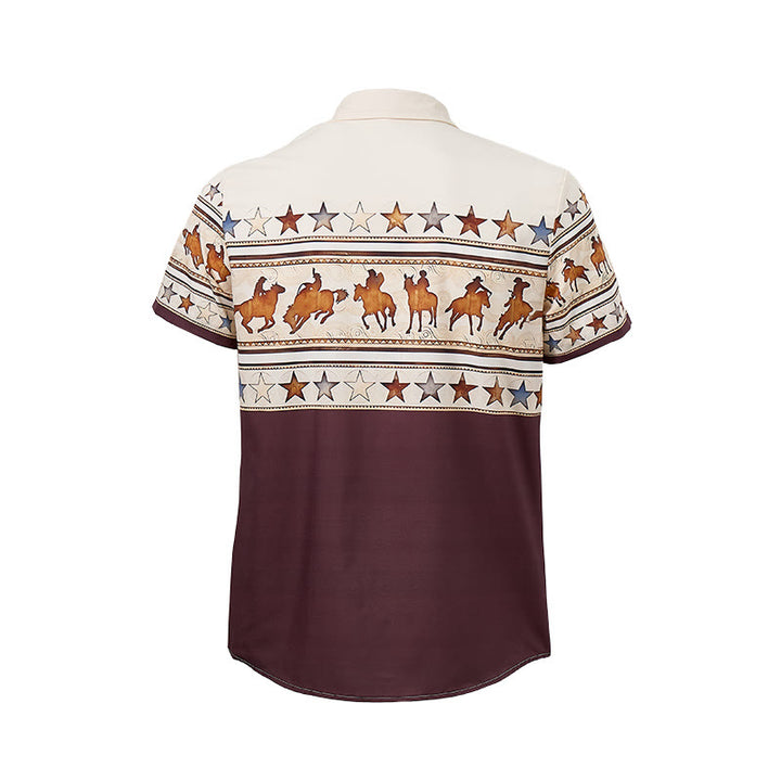 Men's Brown & Cream Cowboy Horse Silhouette Western Print Shirt - image 10