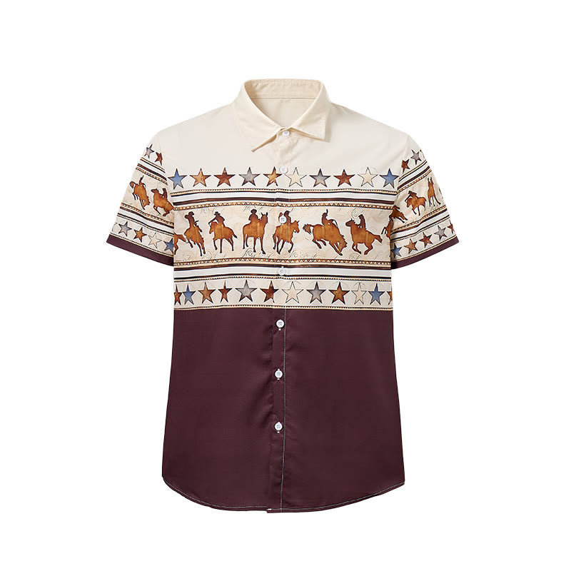 Men's Brown & Cream Cowboy Horse Silhouette Western Print Shirt - image 9