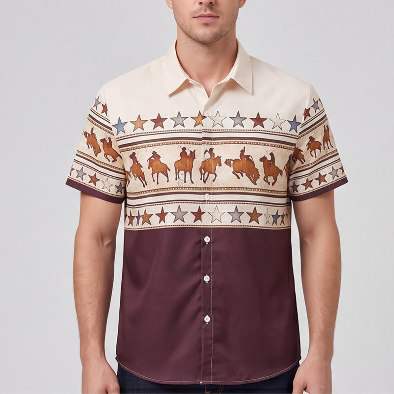 Men's Brown & Cream Cowboy Horse Silhouette Western Print Shirt - image 1