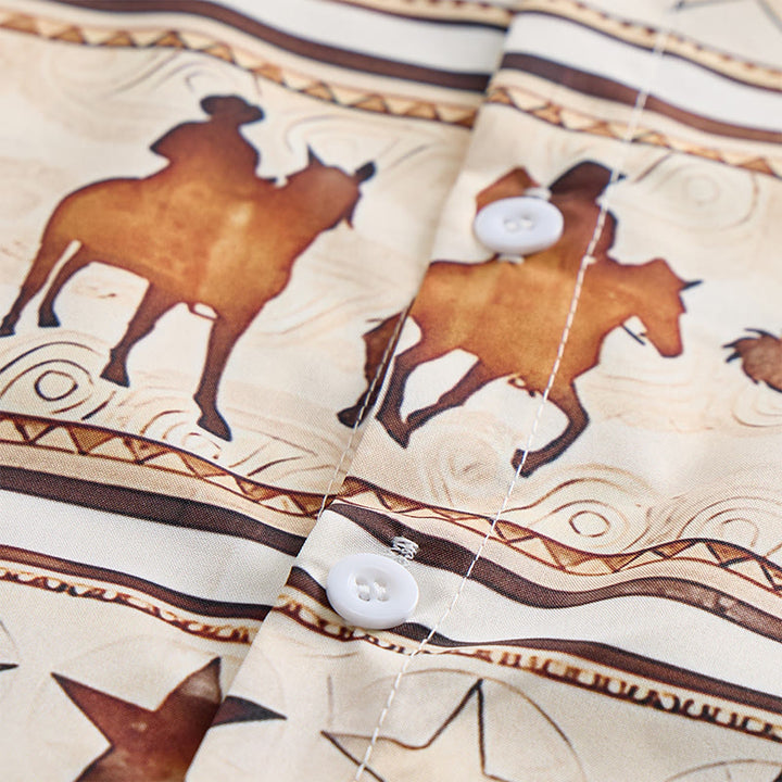 Men's Brown & Cream Cowboy Horse Silhouette Western Print Shirt - image 5