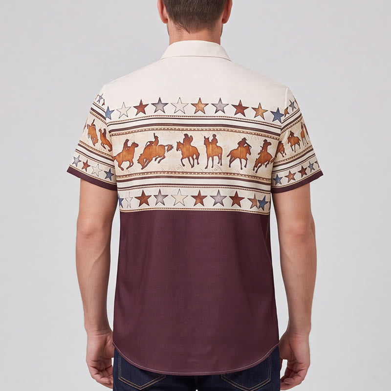 Men's Brown & Cream Cowboy Horse Silhouette Western Print Shirt - image 2