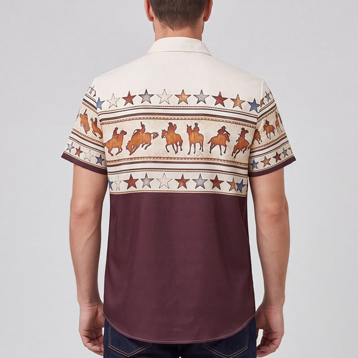 Men's Brown & Cream Cowboy Horse Silhouette Western Print Shirt - image 2
