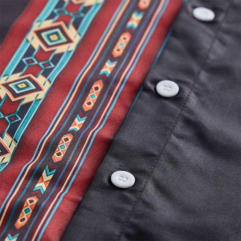 Men's Aztec Geometric Pattern Black Summer Shirt - image 5