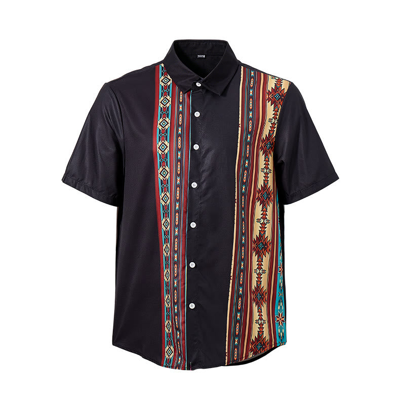Men's Aztec Geometric Pattern Black Summer Shirt - image 8
