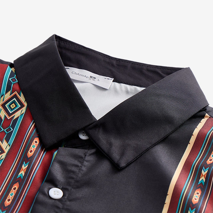 Men's Aztec Geometric Pattern Black Summer Shirt - image 4