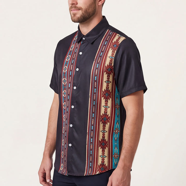 Men's Aztec Geometric Pattern Black Summer Shirt - image 3