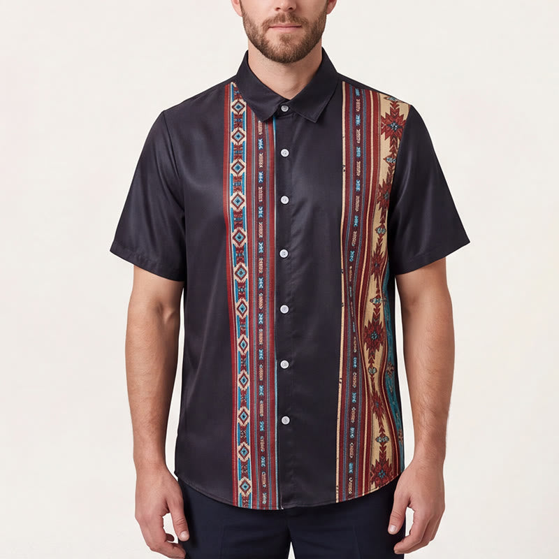 Men's Aztec Geometric Pattern Black Summer Shirt - image 1