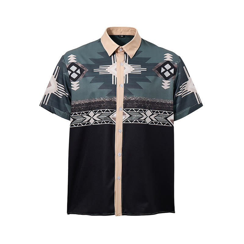 Men's Split Color Block Southwestern Aztec Geometric Print Shirt - image 9