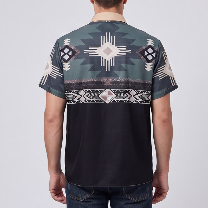 Men's Split Color Block Southwestern Aztec Geometric Print Shirt - image 2