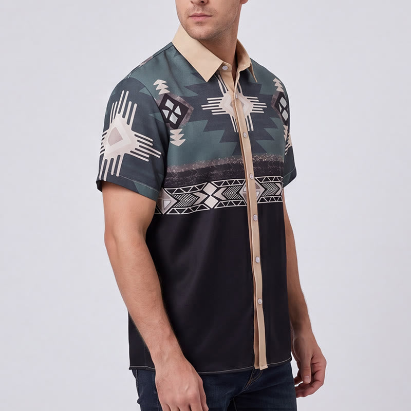 Men's Split Color Block Southwestern Aztec Geometric Print Shirt - image 3