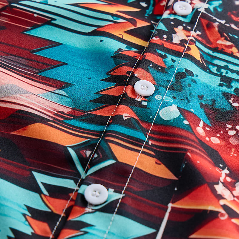 Men's Southwestern Turquoise & Rust Splash Print Shirt - image 5