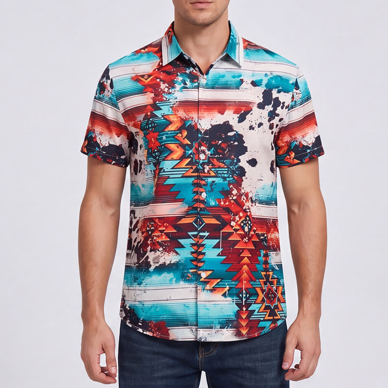 Men's Southwestern Turquoise & Rust Splash Print Shirt - image 1