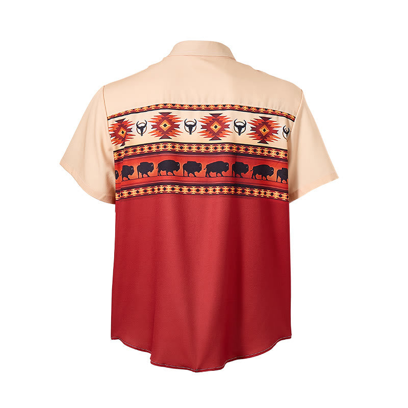 Men's Beige & Red Western Buffalo Aztec Print Shirt - image 10