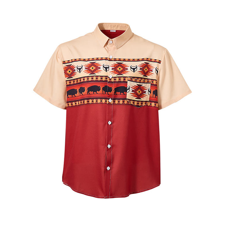 Men's Beige & Red Western Buffalo Aztec Print Shirt - image 9