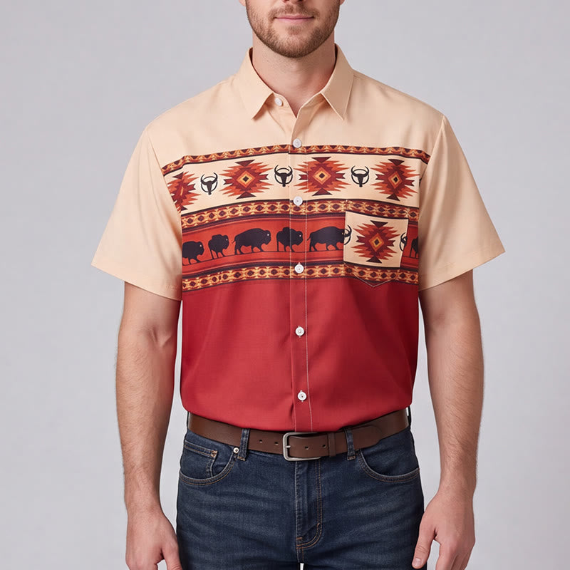 Men's Beige & Red Western Buffalo Aztec Print Shirt - image 1