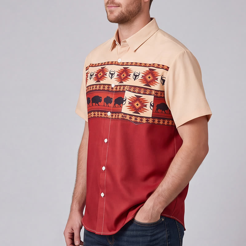 Men's Beige & Red Western Buffalo Aztec Print Shirt - image 3