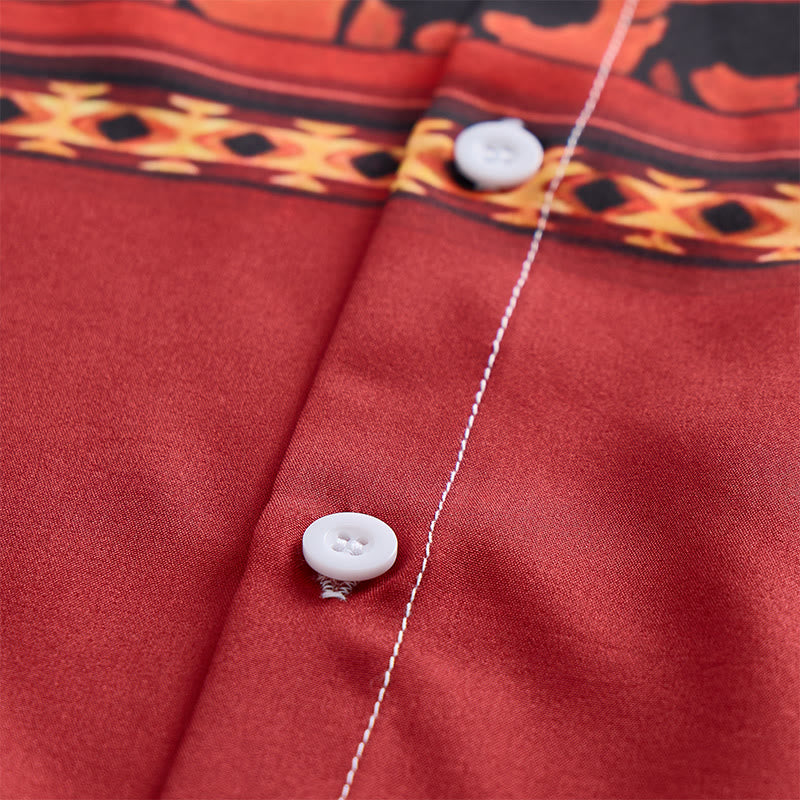 Men's Beige & Red Western Buffalo Aztec Print Shirt - image 5