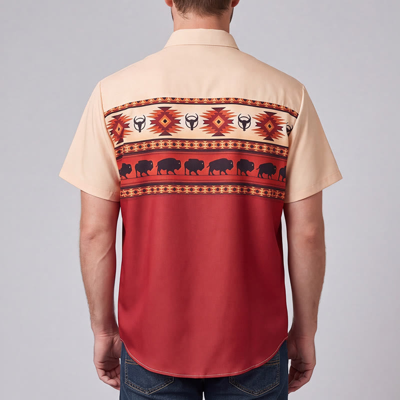Men's Beige & Red Western Buffalo Aztec Print Shirt - image 2