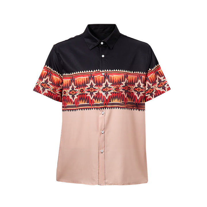 Men's Black & Beige Western Aztec Star Motif Split-Color Shirt - image 8