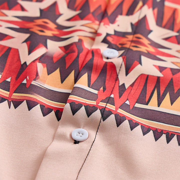 Men's Black & Beige Western Aztec Star Motif Split-Color Shirt - image 5