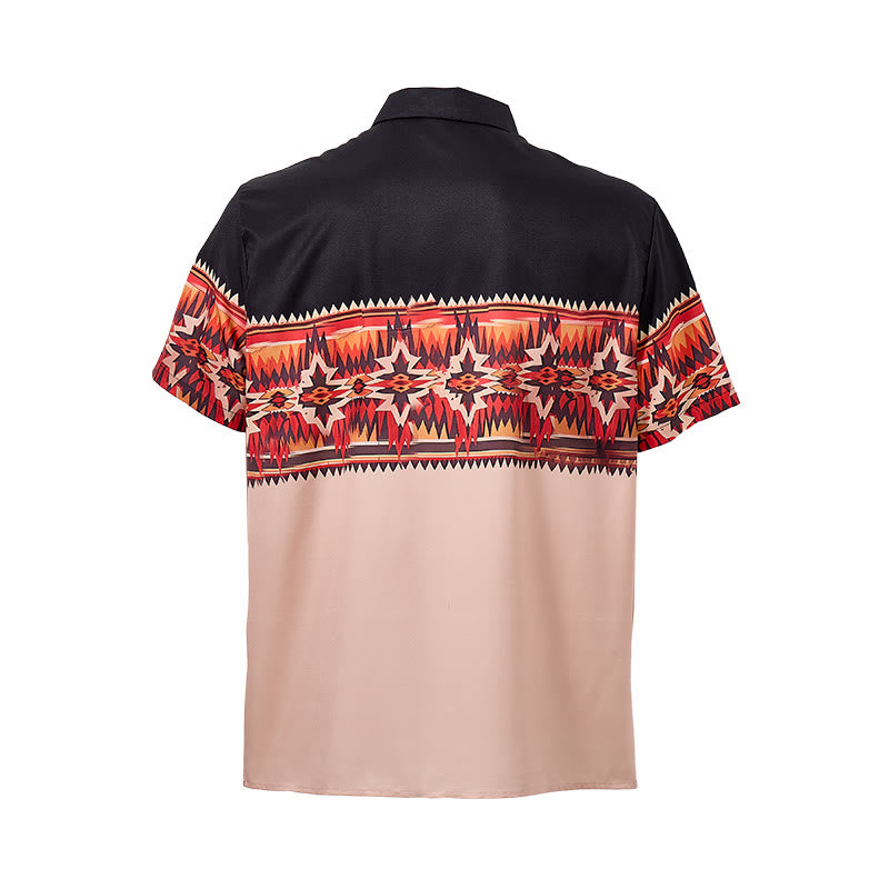 Men's Black & Beige Western Aztec Star Motif Split-Color Shirt - image 9