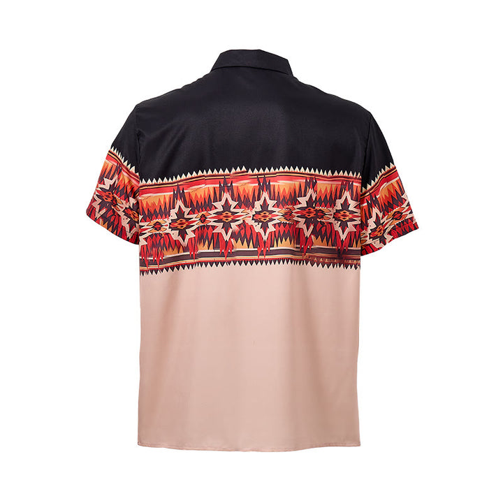 Men's Black & Beige Western Aztec Star Motif Split-Color Shirt - image 9
