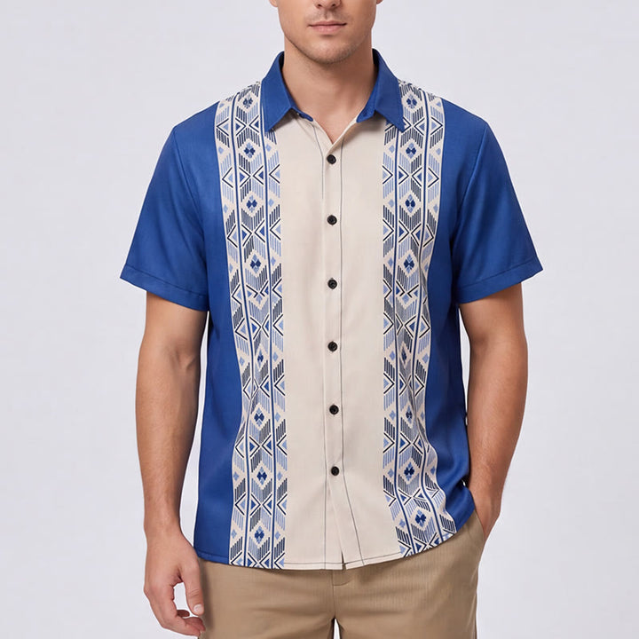 Men's Blue & Beige Ethnic-Inspired Vertical Aztec Print Shirt - image 1
