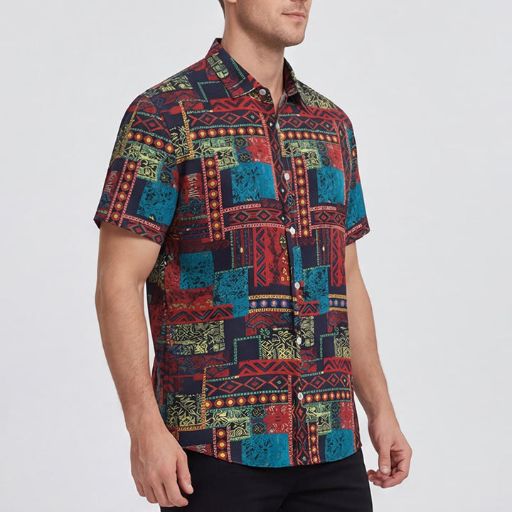 Ethnic Bohemian Multicolor Tribal Patchwork Shirt - image 2