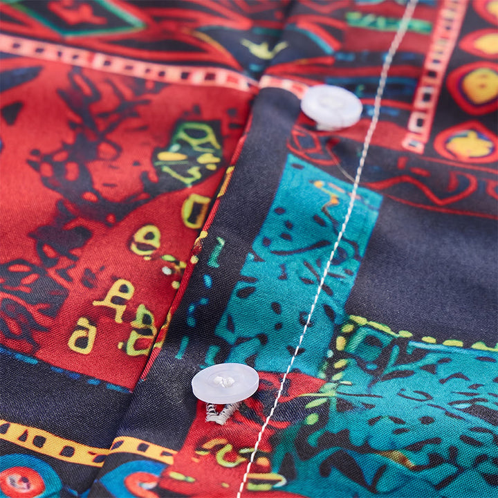 Ethnic Bohemian Multicolor Tribal Patchwork Shirt - image 5