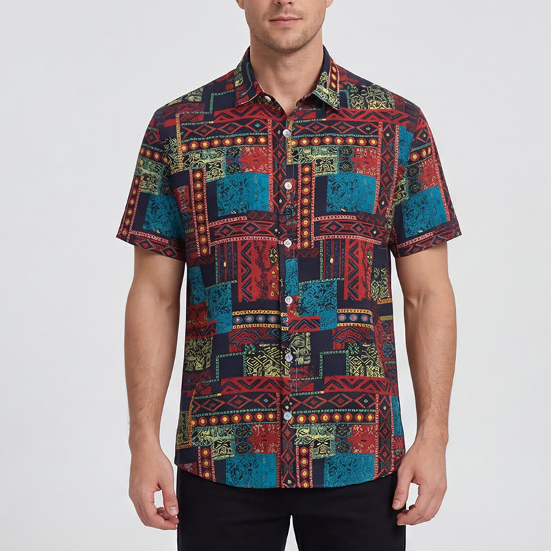 Ethnic Bohemian Multicolor Tribal Patchwork Shirt - image 1