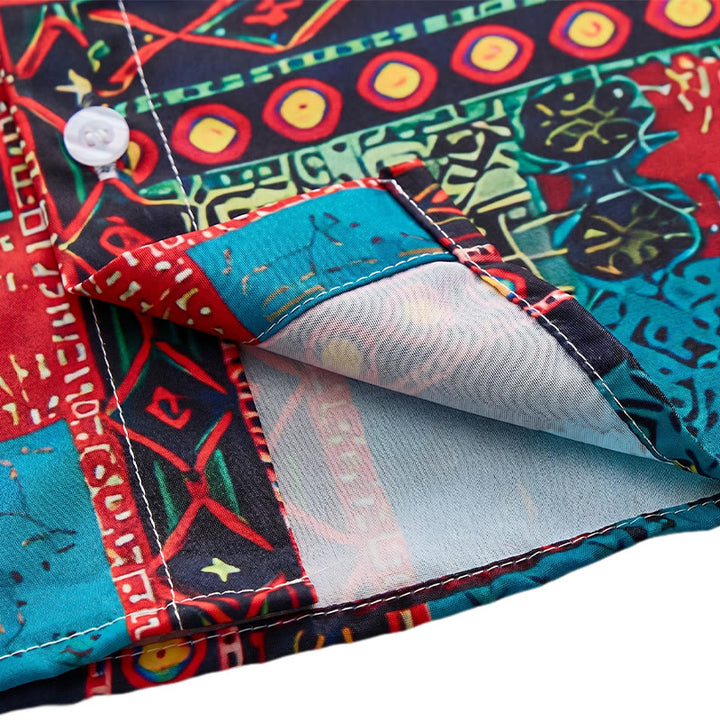 Ethnic Bohemian Multicolor Tribal Patchwork Shirt - image 6