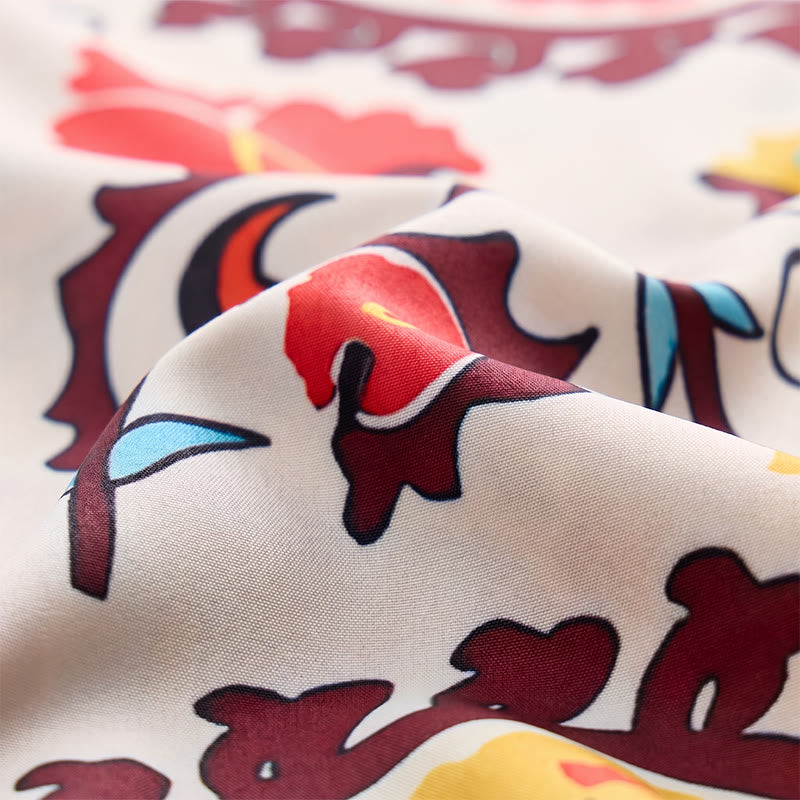 Retro Boho Red & Yellow Mandala Flower Pattern Shirt - image 6